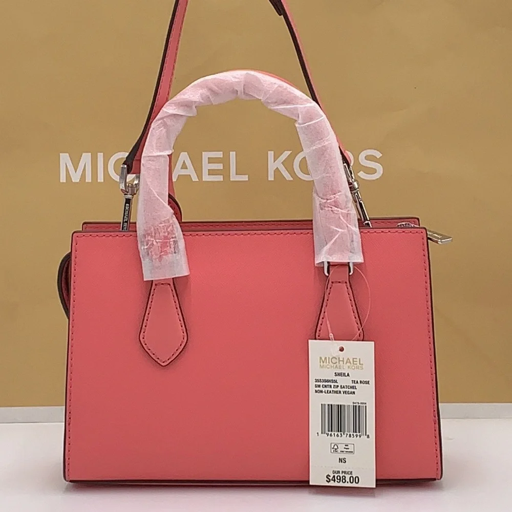 MICHAEL KORS SHEILA SMALL CENTER ZIP SATCHEL/ CROSSBODY TEA ROSE COLOR